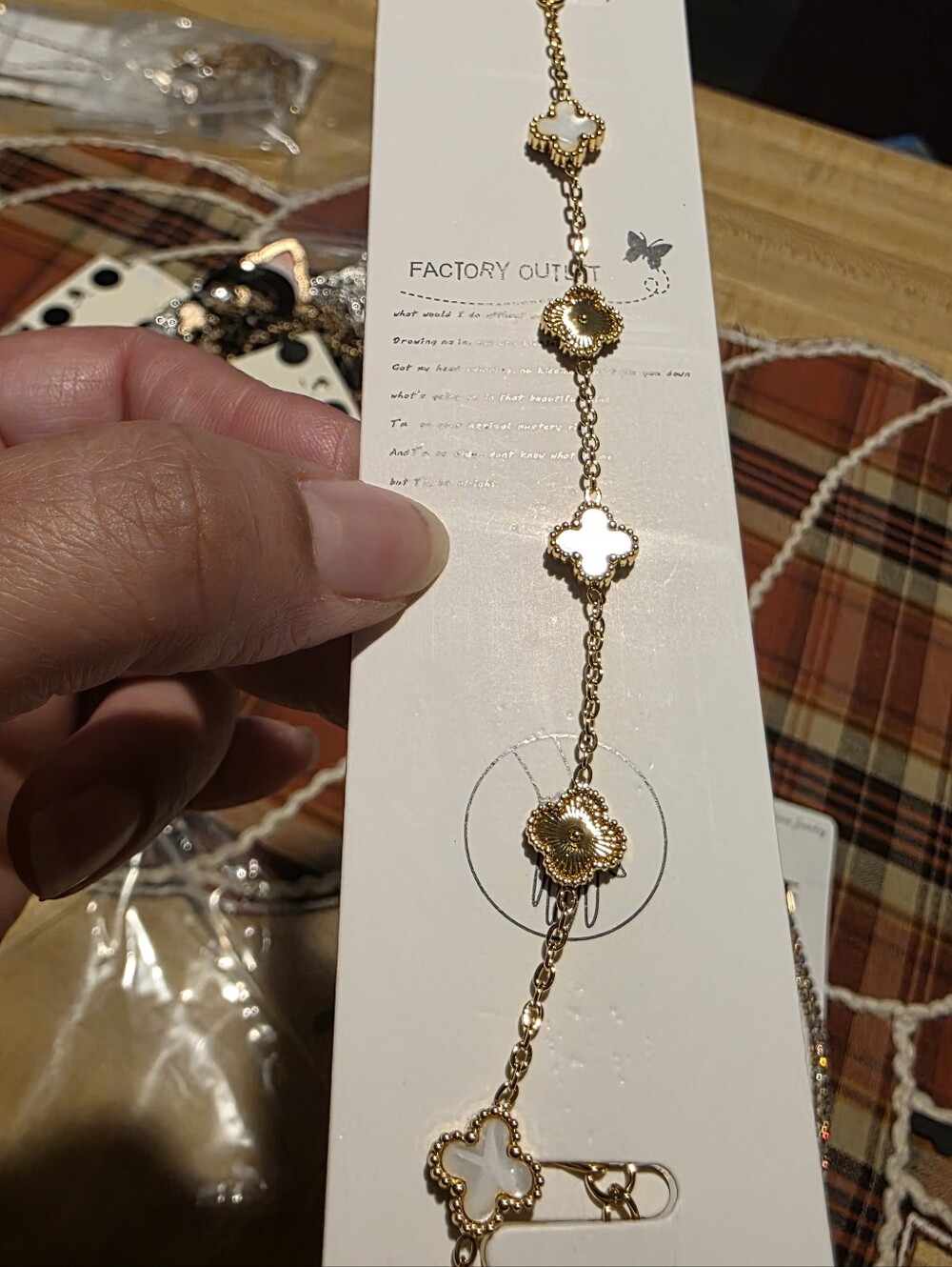 Stainless Steel Gold and White Mother of Pearl Clover Link Bracelet